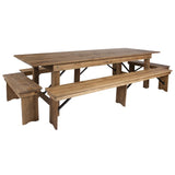 English Elm Commercial Grade Series 9' x 40'' Folding Farm Table and Four Bench Set