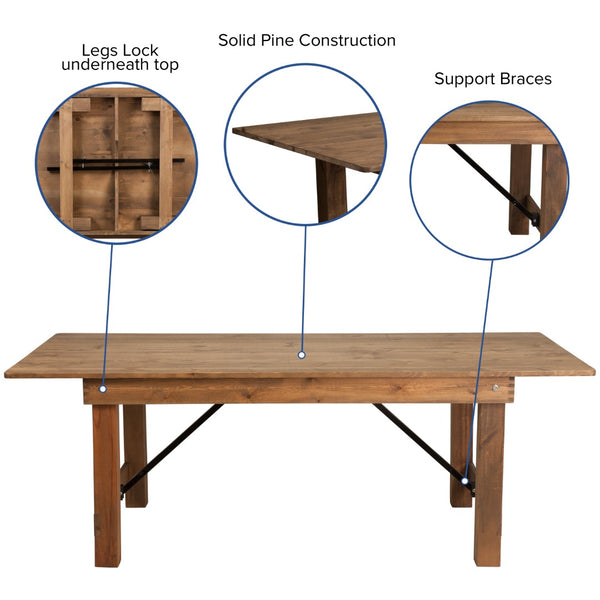 English Elm Commercial Grade Series 7' x 40'' Folding Farm Table Set with 4 Cross Back Chairs and Cushions