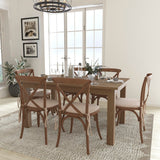 English Elm Commercial Grade Series 7' x 40'' Folding Farm Table Set with 6 Cross Back Chairs and Cushions