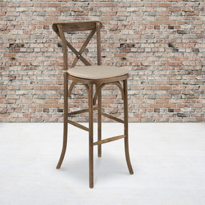 English Elm Commercial Grade Series Wood Cross Back Barstool with Cushion