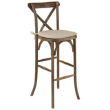 English Elm Commercial Grade Series Wood Cross Back Barstool with Cushion