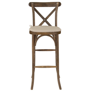 English Elm Commercial Grade Series Wood Cross Back Barstool with Cushion