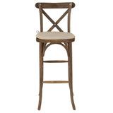 English Elm Commercial Grade Series Wood Cross Back Barstool with Cushion