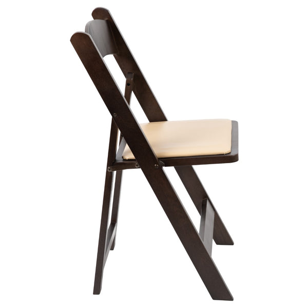 English Elm Commercial Grade Series Wood Folding Chair with Vinyl Padded Seat