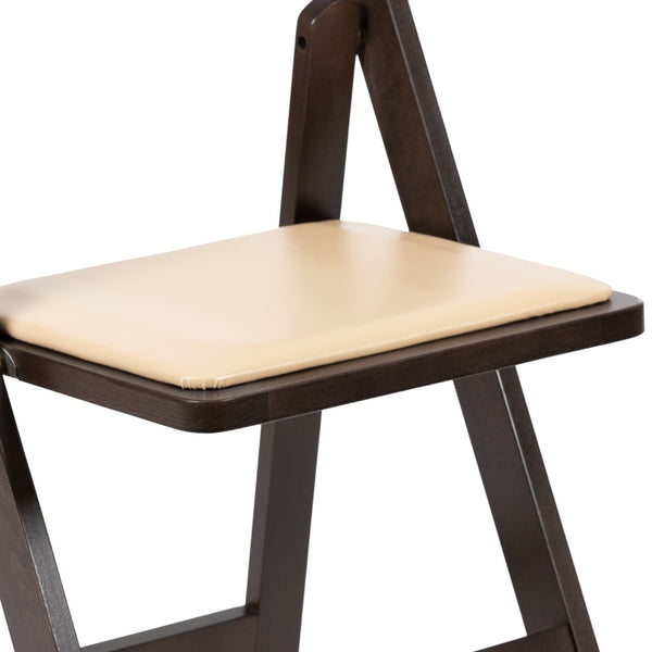 English Elm Commercial Grade Series Wood Folding Chair with Vinyl Padded Seat