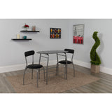 English Elm 3 Piece Space-Saver Bistro Set with Glass Top Table and Vinyl Padded Chairs