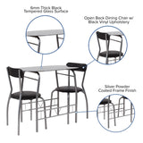 English Elm 3 Piece Space-Saver Bistro Set with Glass Top Table and Vinyl Padded Chairs