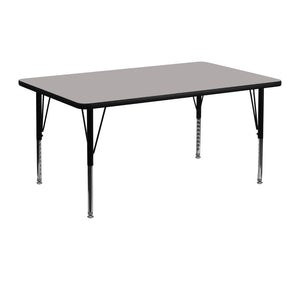 English Elm Commercial Grade 24''W x 48''L Rectangular Grey HP Laminate Activity Table - Height Adjustable Short Legs