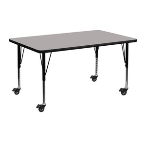 English Elm Commercial Grade Mobile 24''W x 48''L Rectangular Grey HP Laminate Activity Table - Height Adjustable Short Legs