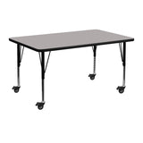 Commercial Grade Mobile 24''W x 48''L Rectangular Grey HP Laminate Activity Table - Height Adjustable Short Legs