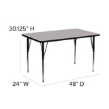 English Elm Commercial Grade 24''W x 48''L Rectangular Grey Thermal Laminate Activity Table - Standard Height Adjustable Legs