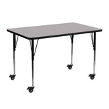 Commercial Grade Mobile 24''W x 48''L Rectangular Grey Thermal Laminate Activity Table - Standard Height Adjustable Legs