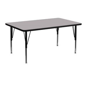 English Elm Commercial Grade 24''W x 48''L Rectangular Grey Thermal Laminate Activity Table - Height Adjustable Short Legs