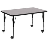 English Elm Commercial Grade Mobile 24''W x 48''L Rectangular Grey Thermal Laminate Activity Table - Height Adjustable Short Legs