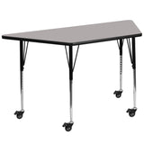 English Elm Commercial Grade Mobile 22.5''W x 45''L Trapezoid Grey HP Laminate Activity Table - Standard Height Adjustable Legs