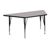 English Elm Commercial Grade 22.5''W x 45''L Trapezoid Grey HP Laminate Activity Table - Height Adjustable Short Legs