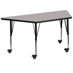 English Elm Commercial Grade Mobile 22.5''W x 45''L Trapezoid Grey HP Laminate Activity Table - Height Adjustable Short Legs