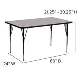 English Elm Commercial Grade 24''W x 60''L Rectangular Grey HP Laminate Activity Table - Standard Height Adjustable Legs