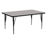 Commercial Grade 24''W x 60''L Rectangular Grey HP Laminate Activity Table - Height Adjustable Short Legs