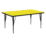 English Elm Commercial Grade 24''W x 60''L Rectangular HP Laminate Activity Table - Height Adjustable Short Legs