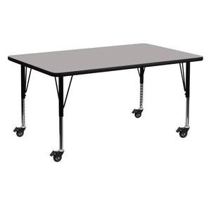 English Elm Commercial Grade Mobile 24''W x 60''L Rectangular Grey HP Laminate Activity Table - Height Adjustable Short Legs