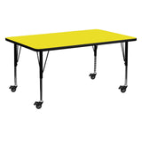 English Elm Commercial Grade Mobile 24''W x 60''L Rectangular HP Laminate Activity Table - Height Adjustable Short Legs