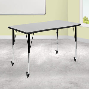 English Elm Commercial Grade Mobile 28"W x 47.5"L Rectangle Wave Flexible Collaborative Laminate Activity Table-Standard Height Adjust Legs