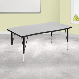 English Elm Commercial Grade 28"W x 47.5"L Rectangle Wave Flexible Collaborative Thermal Laminate Activity Table - Height Adjust Short Legs