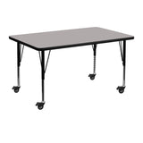 English Elm Commercial Grade Mobile 30''W x 48''L Rectangular Grey HP Laminate Activity Table - Height Adjustable Short Legs