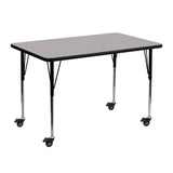 Commercial Grade Mobile 30''W x 48''L Rectangular Grey Thermal Laminate Activity Table - Standard Height Adjustable Legs