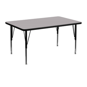 English Elm Commercial Grade 30''W x 48''L Rectangular Grey Thermal Laminate Activity Table - Height Adjustable Short Legs