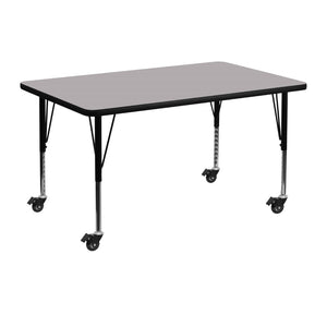 English Elm Commercial Grade Mobile 30''W x 48''L Rectangular Grey Thermal Laminate Activity Table - Height Adjustable Short Legs