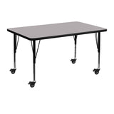 Commercial Grade Mobile 30''W x 48''L Rectangular Grey Thermal Laminate Activity Table - Height Adjustable Short Legs