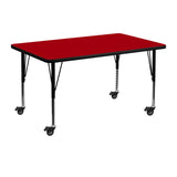 English Elm Commercial Grade Mobile 30''W x 48''L Rectangular Thermal Laminate Activity Table - Height Adjustable Short Legs