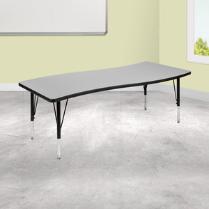 English Elm Commercial Grade 26"W x 60"L Rectangular Wave Flexible Collaborative Thermal Laminate Activity Table - Height Adjustable Short Legs