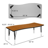 English Elm Commercial Grade 26"W x 60"L Rectangular Wave Flexible Collaborative Thermal Laminate Activity Table - Height Adjustable Short Legs