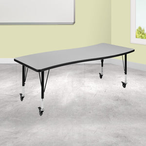 English Elm Commercial Grade Mobile 26"W x 60"L Rectangle Wave Flexible Collaborative Laminate Activity Table - Height Adjust Short Legs