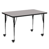 Commercial Grade Mobile 30''W x 60''L Rectangular Grey HP Laminate Activity Table - Standard Height Adjustable Legs