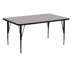 English Elm Commercial Grade 30''W x 60''L Rectangular Grey HP Laminate Activity Table - Height Adjustable Short Legs