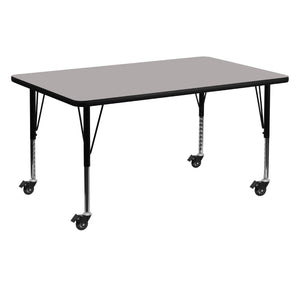 English Elm Commercial Grade Mobile 30''W x 60''L Rectangular Grey HP Laminate Activity Table - Height Adjustable Short Legs