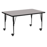 Commercial Grade Mobile 30''W x 60''L Rectangular Grey HP Laminate Activity Table - Height Adjustable Short Legs