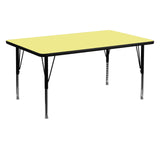 English Elm Commercial Grade 30''W x 60''L Rectangular Thermal Laminate Activity Table - Height Adjustable Short Legs