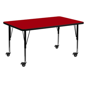 English Elm Commercial Grade Mobile 30''W x 60''L Rectangular Thermal Laminate Activity Table - Height Adjustable Short Legs