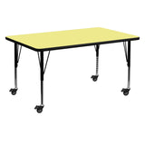 English Elm Commercial Grade Mobile 30''W x 60''L Rectangular Thermal Laminate Activity Table - Height Adjustable Short Legs