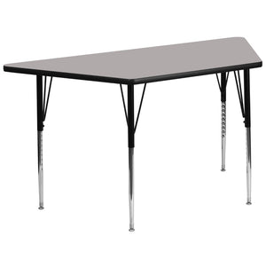 English Elm Commercial Grade 29''W x 57''L Trapezoid Grey HP Laminate Activity Table - Standard Height Adjustable Legs