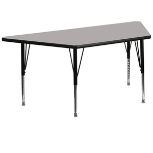 English Elm Commercial Grade 29''W x 57''L Trapezoid Grey HP Laminate Activity Table - Height Adjustable Short Legs