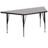 Commercial Grade 29''W x 57''L Trapezoid Grey HP Laminate Activity Table - Height Adjustable Short Legs