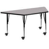 Commercial Grade Mobile 29''W x 57''L Trapezoid Grey HP Laminate Activity Table - Height Adjustable Short Legs