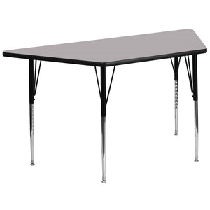 English Elm Commercial Grade 29''W x 57''L Trapezoid Grey Thermal Laminate Activity Table - Standard Height Adjustable Legs