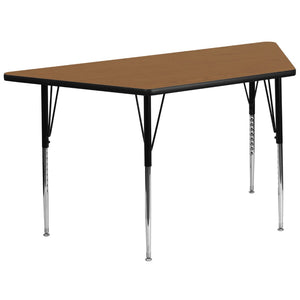 English Elm Commercial Grade 29''W x 57''L Trapezoid Thermal Laminate Activity Table - Standard Height Adjustable Legs